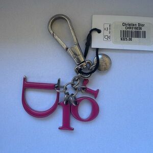Christian Dior CD Pink Silver Key Chain Bag Charm Logo